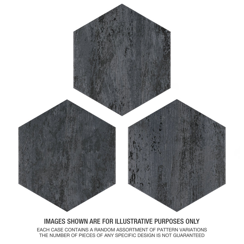 Cassis Hex 9" x 10" Porcelain Wood Look Wall & Floor Tile, Black
