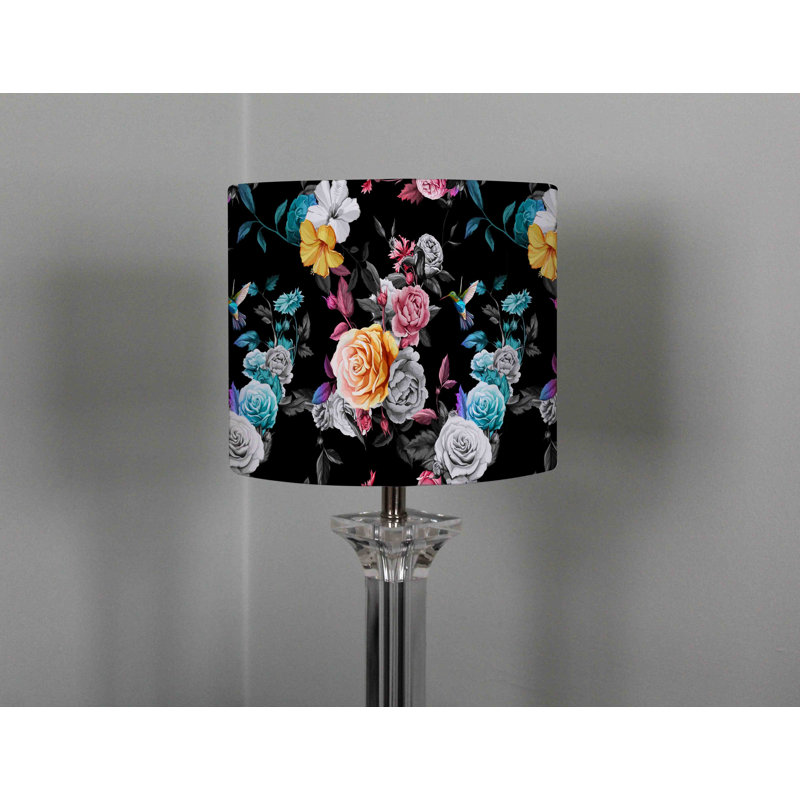 Humming Bird, Roses, Peony with Leaves 22 cm H Drum Cotton Lamp Shade ( Uno )
