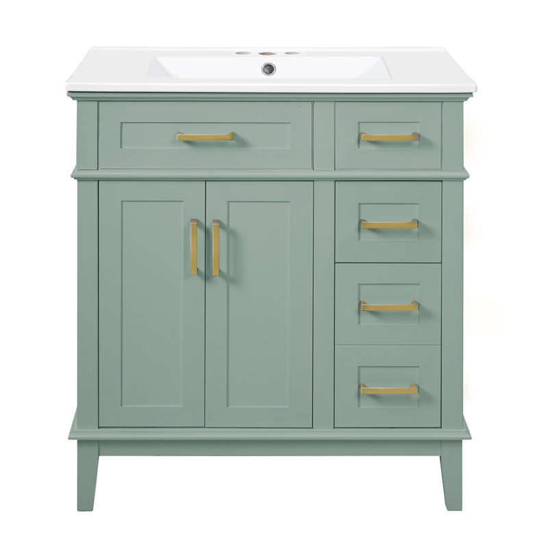 Meuble-lavabo 30 po avec lavabo en céramique, Vert clair