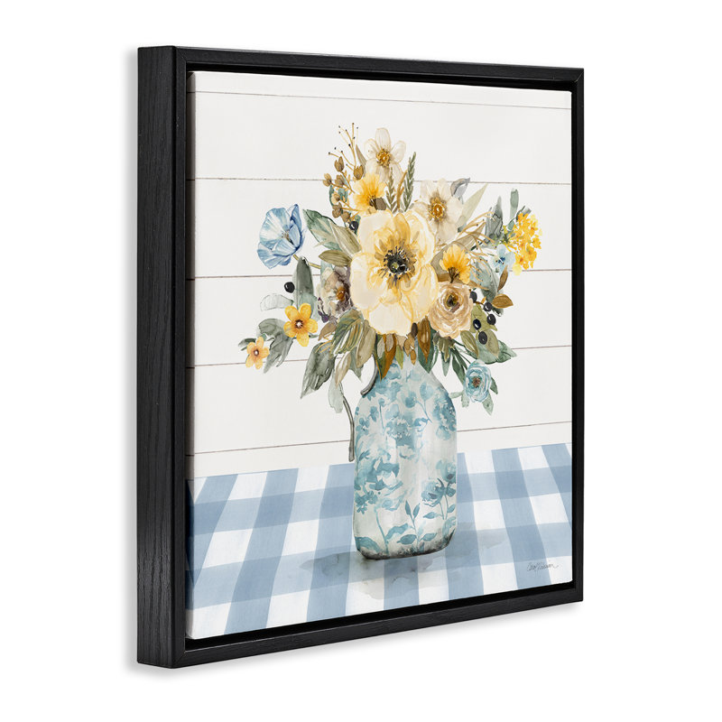 Cadre flottant Summer Florals Yellow Florals, design par Carol Robinson, Cadre flottant noir de jais, H 18 po x l 18 po