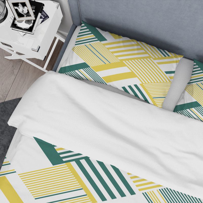  Ensemble de housse de couette abstraite à rayures diagonales Mid-Century, Housse simple + 1 taie décorative