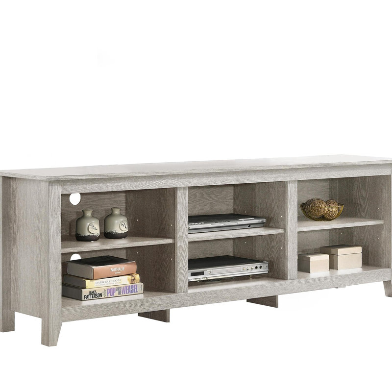 Meuble télé Benito Dusty Gray de 70 po de largeur avec tablettes ouvertes et gestion des câbles