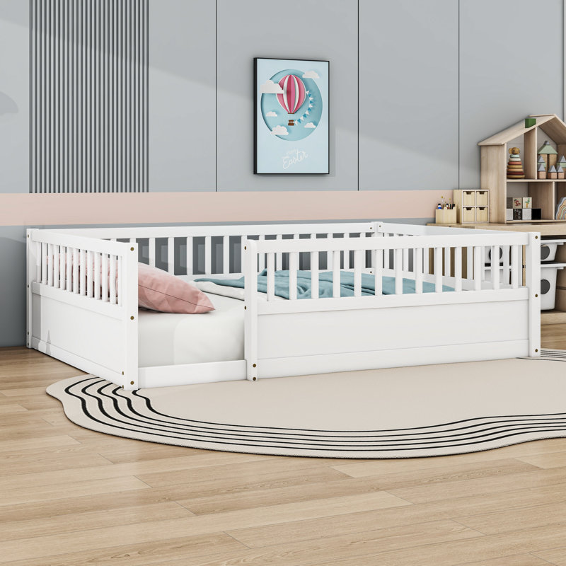 Lit en bois pour enfants avec clôture, Double, Blanc