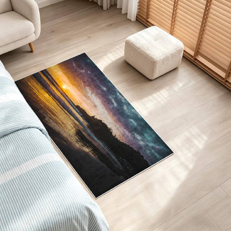 Tapis transparent lavable à la machine, océan chaud et plage Sunset, Rectangle 32" x 47"