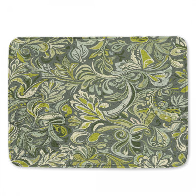 Green Floral Pattern Bath Mat