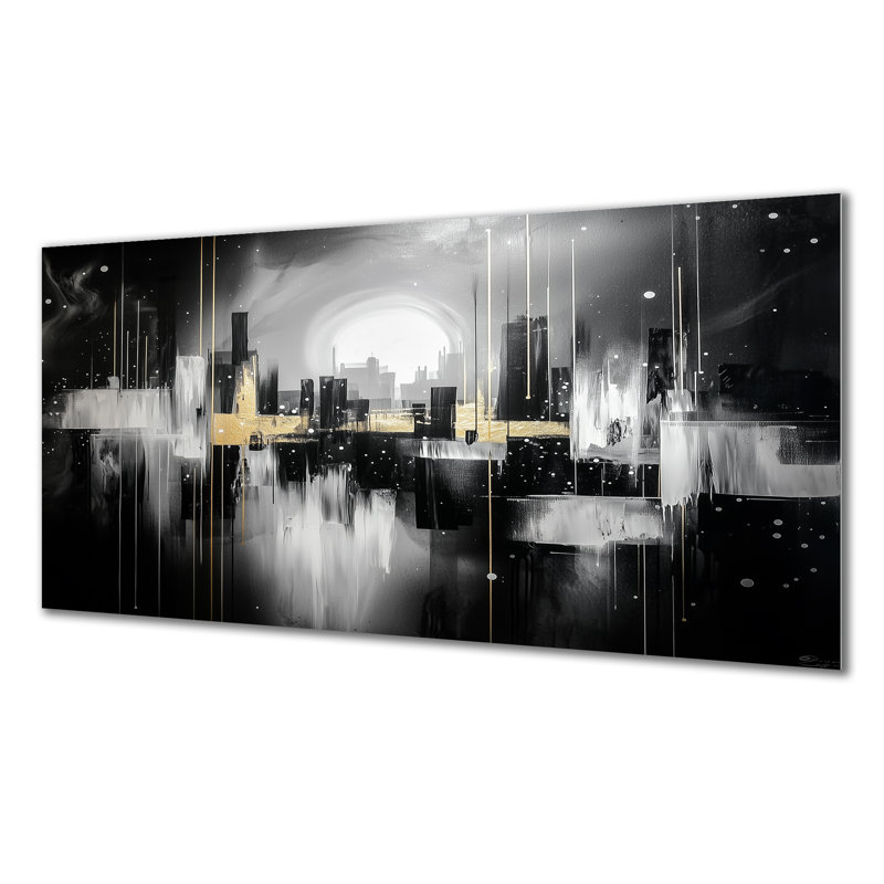 «Geometric Night New York Cityscape», impression métallique de paysage urbain, H 28 po x l 60 po x P 0,84 po