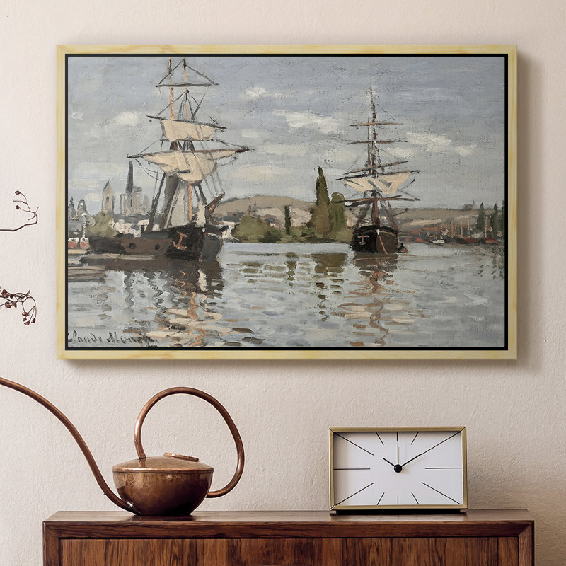 Navires à cheval sur la seine à Rouen, 1872 - Claude Monet, toile tendue avec châssis, 16 x 24, Naturel