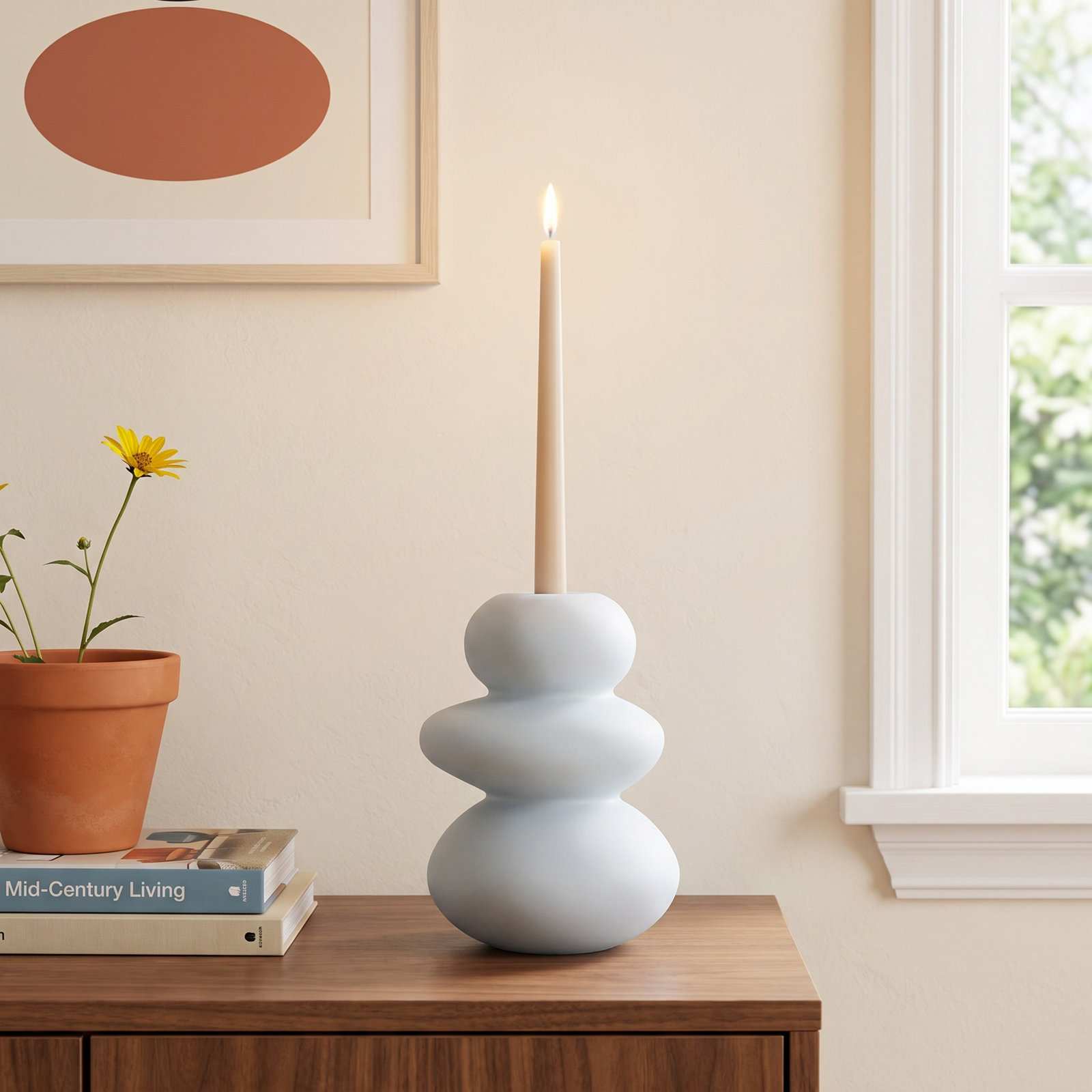 Cairn Crystal Candlestick Holder, Opal Gray