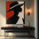 Très grand art mural imprimé sur tissu - Silhouette de femme élégante au chapeau à large bord pour le salon ou la chambre à coucher - «Assemblage requis du cadre (cadre non fini)»