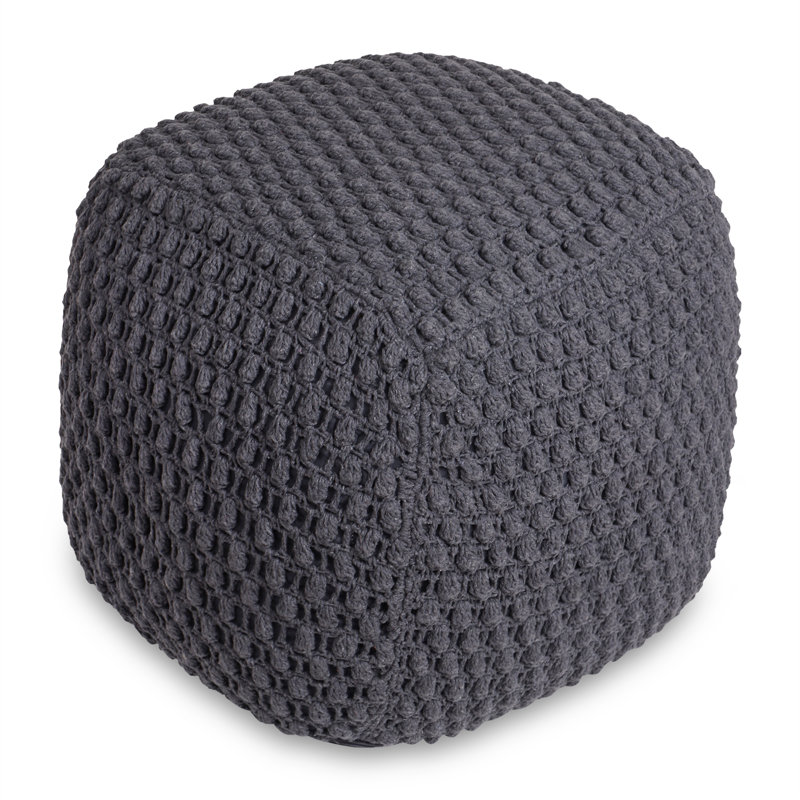 Aitana 18" Cotton Blend Pouf Ottoman, Dark Gray 100% Cotton