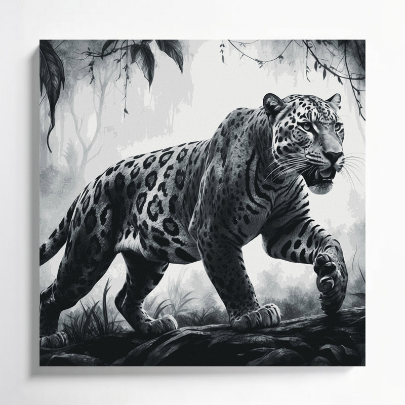 Art mural sur toile noir Wildlife Jaguar, H 8 po x l 8 po