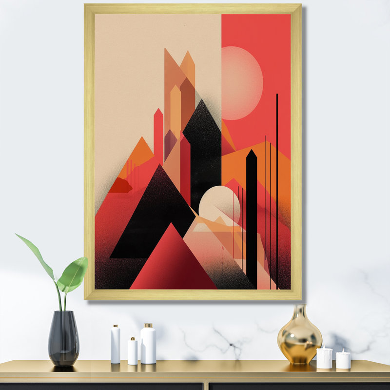«Abstract Minimal Full Moon Landscape», art abstrait sur toile, paysage abstrait, Cadre doré à une seule photo