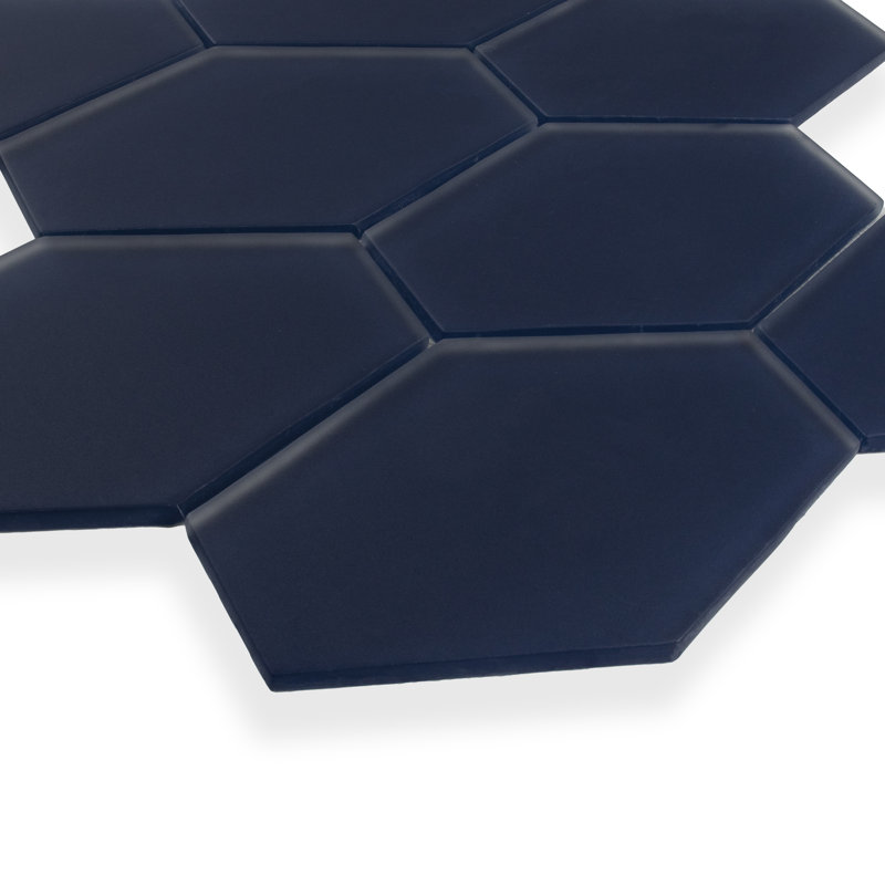 Long Hex 10.60in.x11 in. Glass Mosaic Tile, Deep Blue Matte