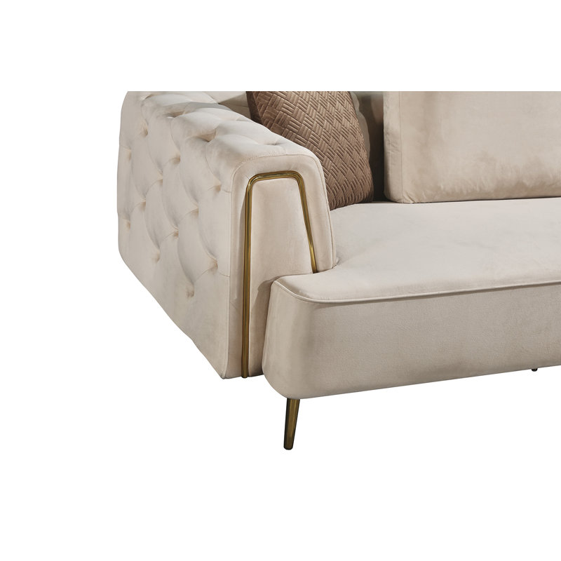 Canapé 102 po à accoudoirs carrés en velours, Velours crème