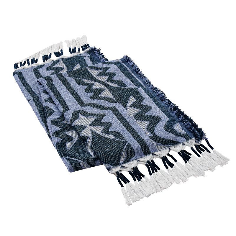 Profil Woven Blue Fringed Throw Blanket