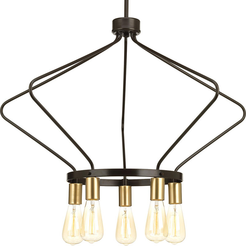 Geib 5 - Light Dimmable Wagon Wheel Chandelier, Antique Bronze