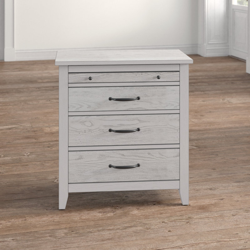 Transitional Gray 3-Drawer Nightstand with Pull-Out Tray