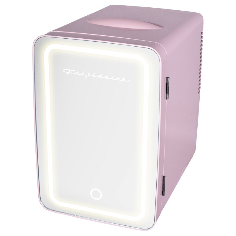 Compact Pink Thermoelectric Mini Fridge with Lighted Mirror Door