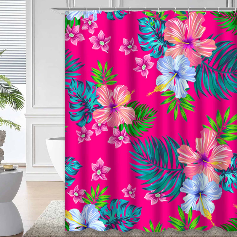 Rideau de douche imperméable à l'eau avec feuilles de palmier et hibiscus, L 72 po x l 72 po