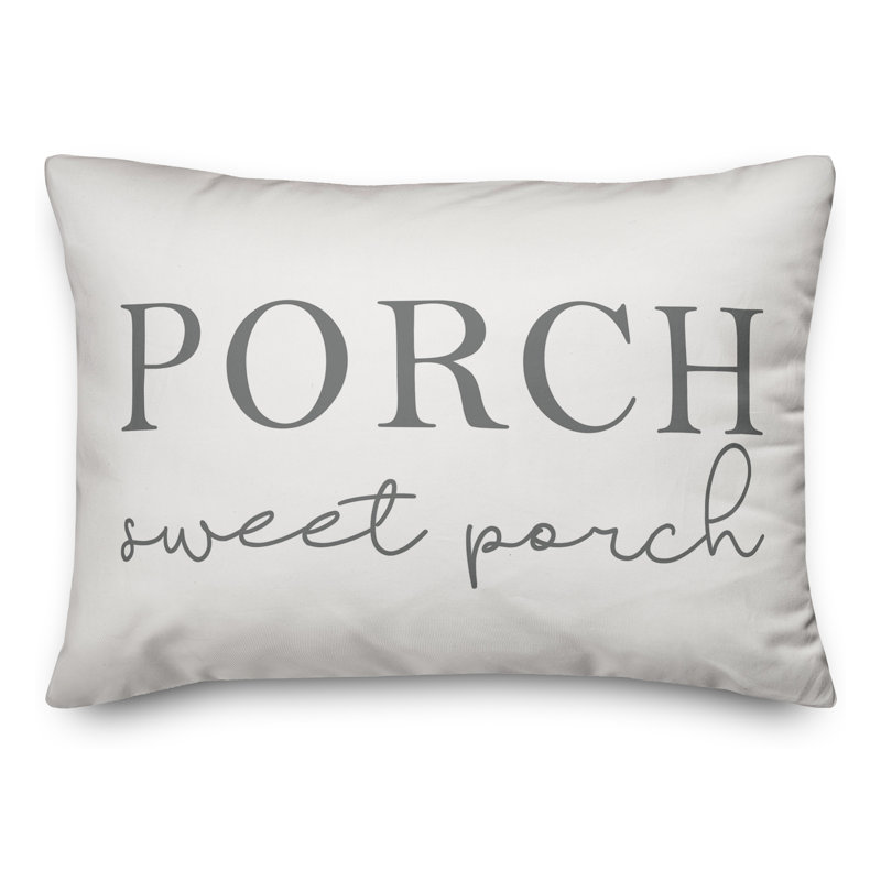 Textual Outdoor Throw Pillow, White/Gray