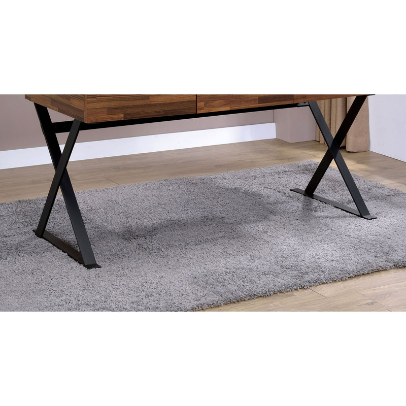 Bureau d'ordinateur avec trois tiroirs de rangement USB et prise de courant, pieds en X