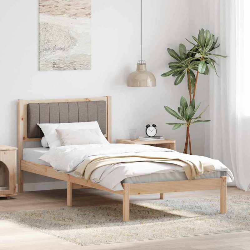 Solid Wood Bed Frame, European Single (90 x 190 cm), Natural/Taupe