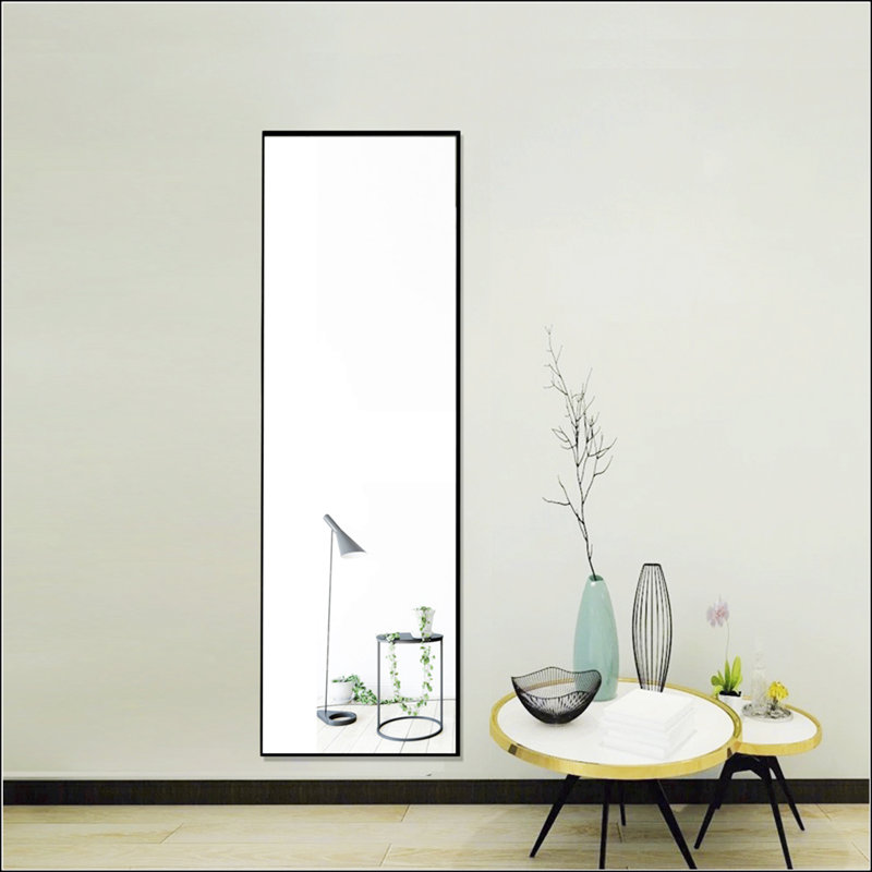 Miroir pleine grandeur trempé de 59 po x 16 po avec support, 59 po x 16 po, Noir, noir, noir, noir