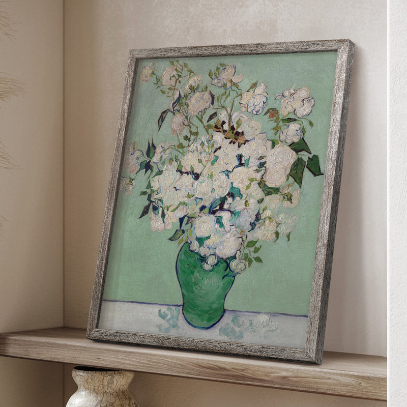 Reproduction encadrée roses - bois massif, H 15 po x l 12 po