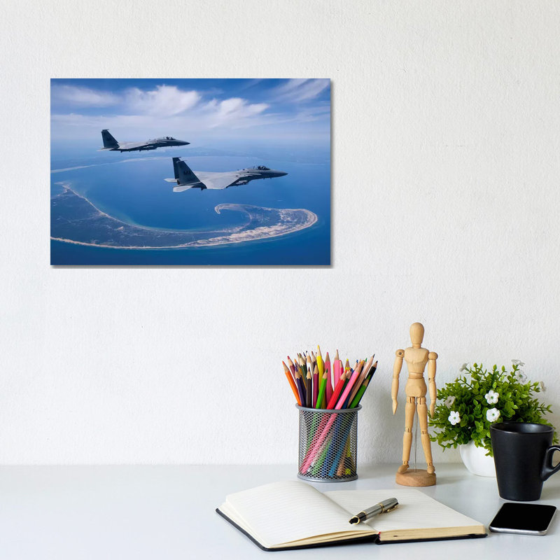 Two F-15 Eagles Fly High Over Cape Cod, Massachusetts - Wrapped Canvas Print, 20.32 cm H x 30.48 cm W