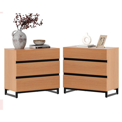 Aadam 3-Drawer Wood Nightstands with Metal Legs
