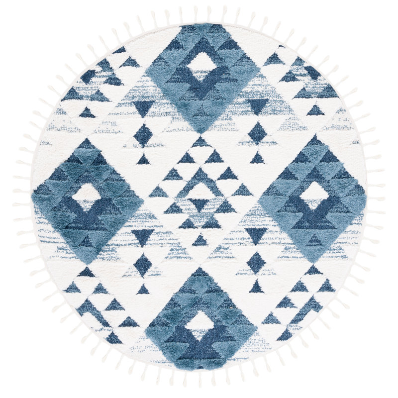 Imraan Tassel Shag Performance Geometric Rug, Round 3'