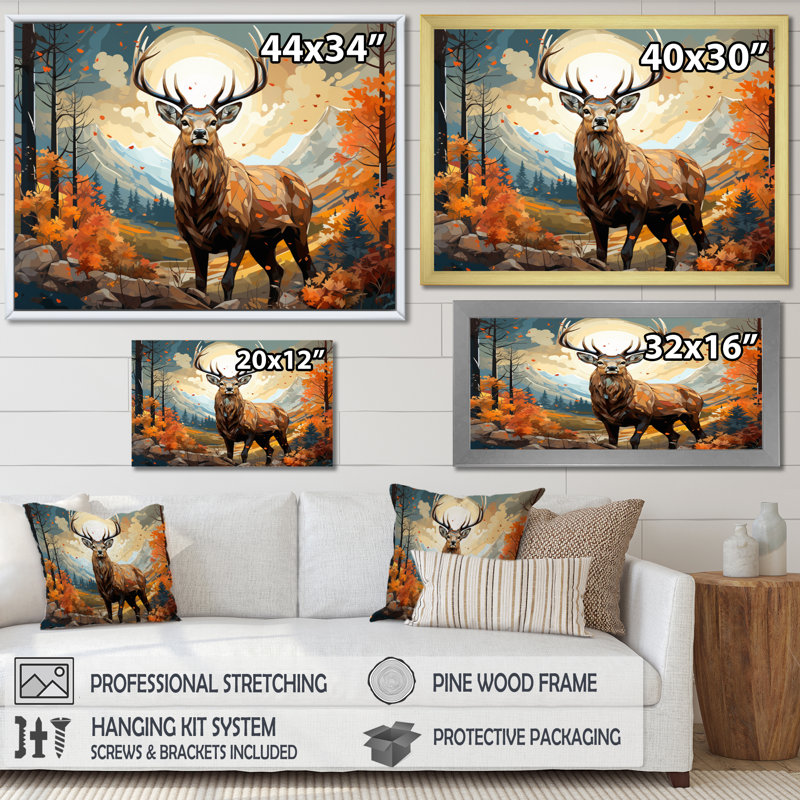 Deer Abstracted Forest - Deer Framed Wall Art, Black Floater Framed, 34" H x 44" W x 1.5" D
