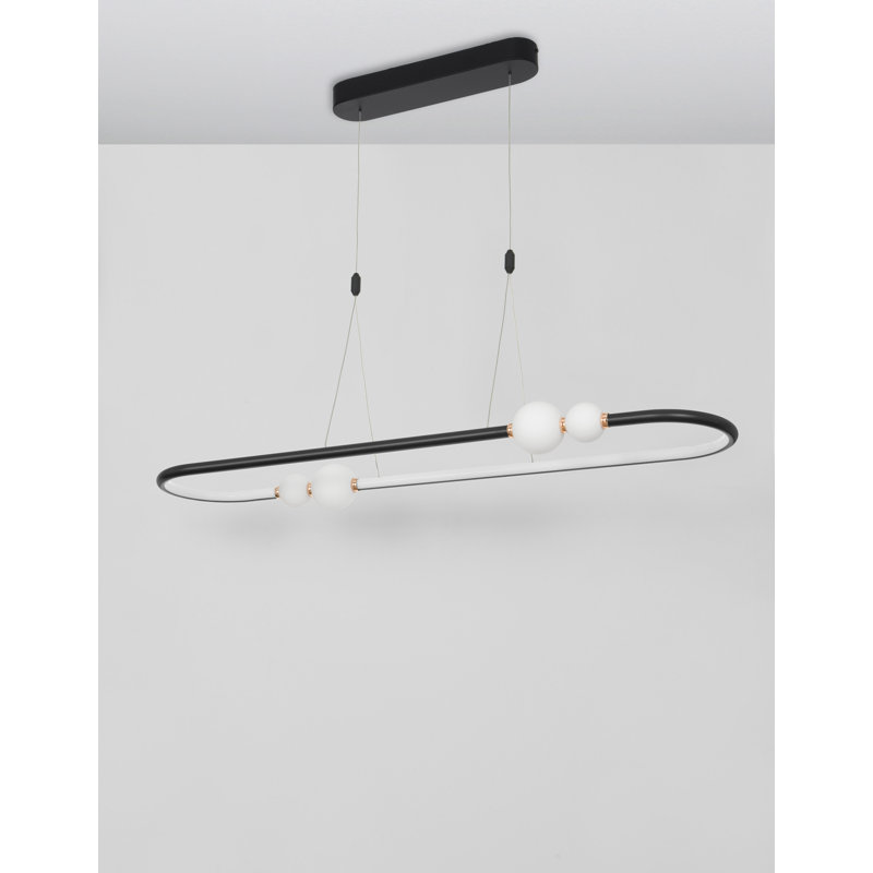 5 - Light LED Kitchen Island Pendant, Black, 120cm H x 100cm W x 28cm D