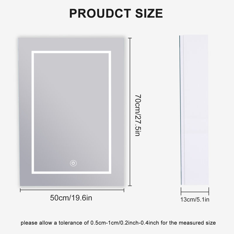 Aydelotte Surface Mount Frameless Mirror Cabinet with LED Lighting & 3 Shelves for Bathroom