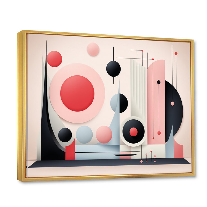 «Pink Full Moon Rising Abstract Minimal Landscape», reproduction d'art sur toile, Cadre flottant doré