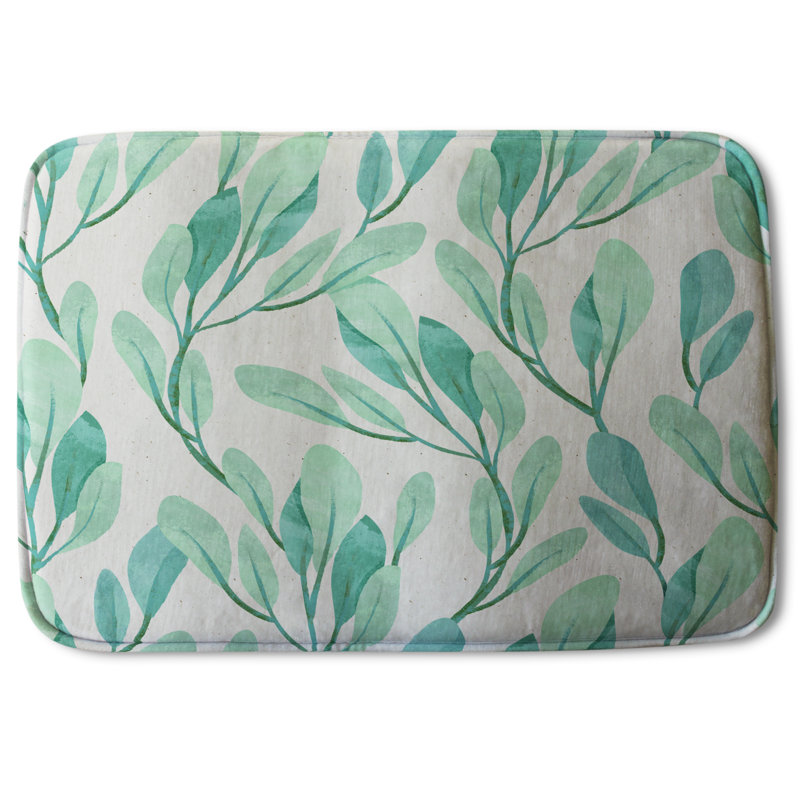 Akelah Non-Slip Bath Rug, Mint Green Floral 8