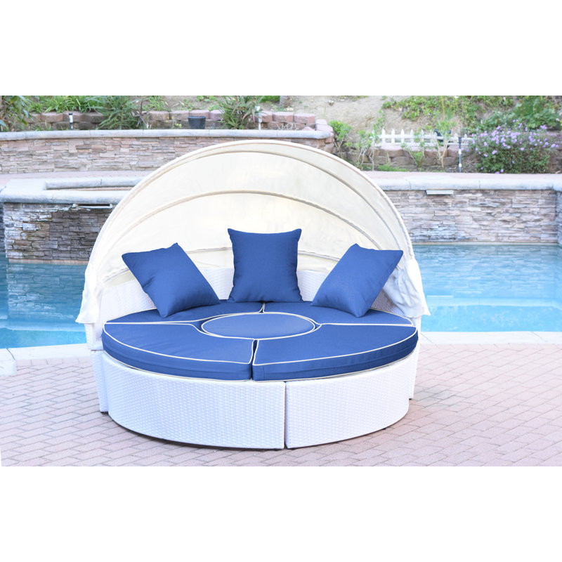 Bourbana 4 - Person Patio Conversation Set with Cushions, Blue, White