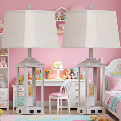 Ensemble de 2 lampes de table industrielles rétro avec ports et prises de recharge USB, lampes de chevet de ferme avec veilleuse et abat-jour en cloche pour le salon et la chambre à coucher