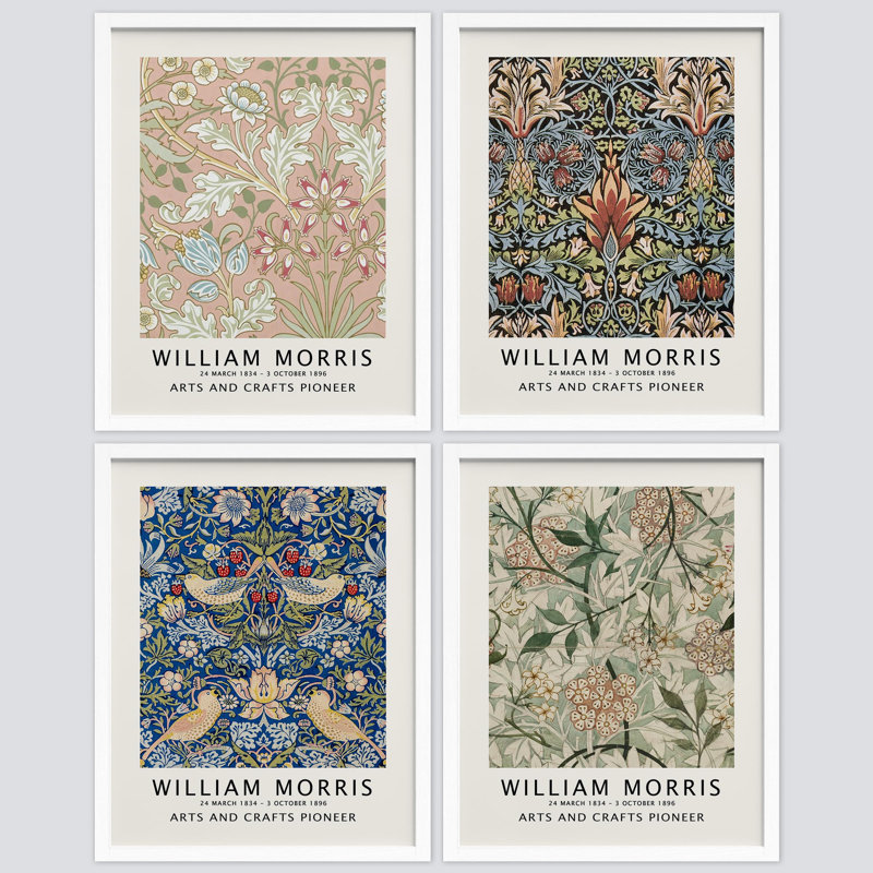 Motif de tapisserie florale, encadré sur papier, 4 pièces par William Morris, Naturel, H 10 po x l 8 po
