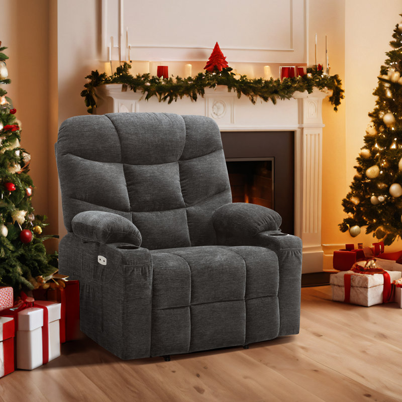 Wide Power Recliner Lift Chair with Extended Footrest For Big People, Fabric, Dark Gray