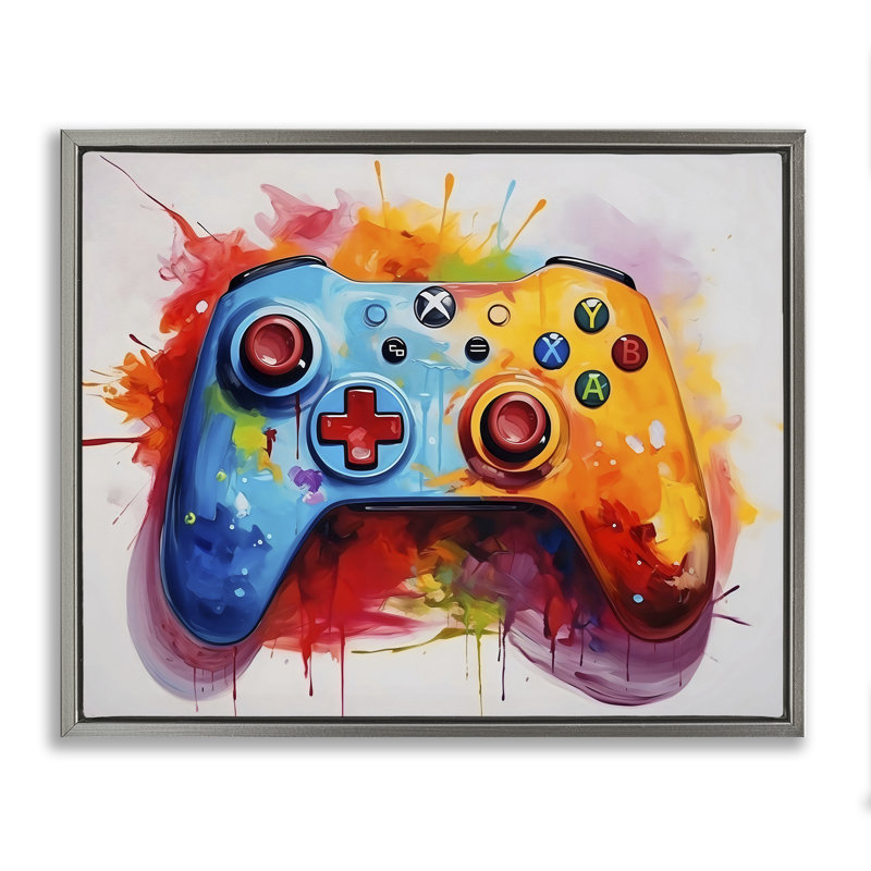Cadre flottant coloré avec contrôleur de jeu vidéo, design Creative Studio, H 25 po x l 31 po, Cadre flottant gris lustré