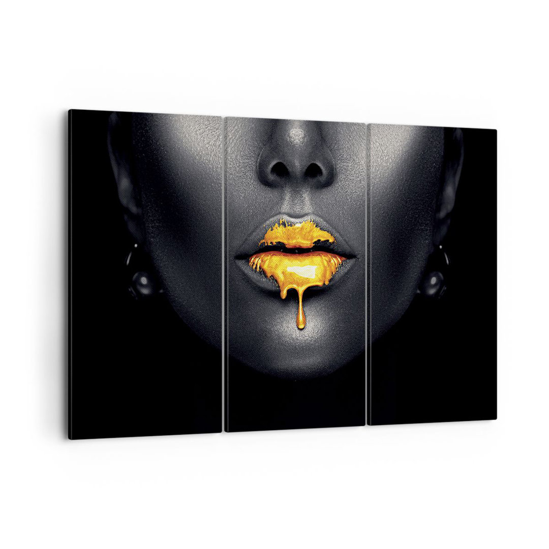 3-tlg. Leinwandbilder-Set Gold Mouth Black