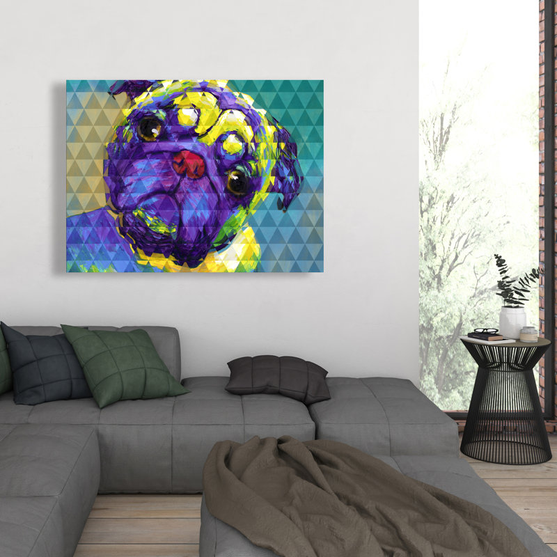 Geometric Curious Pug - Green Canvas Home Decor | Unique Art