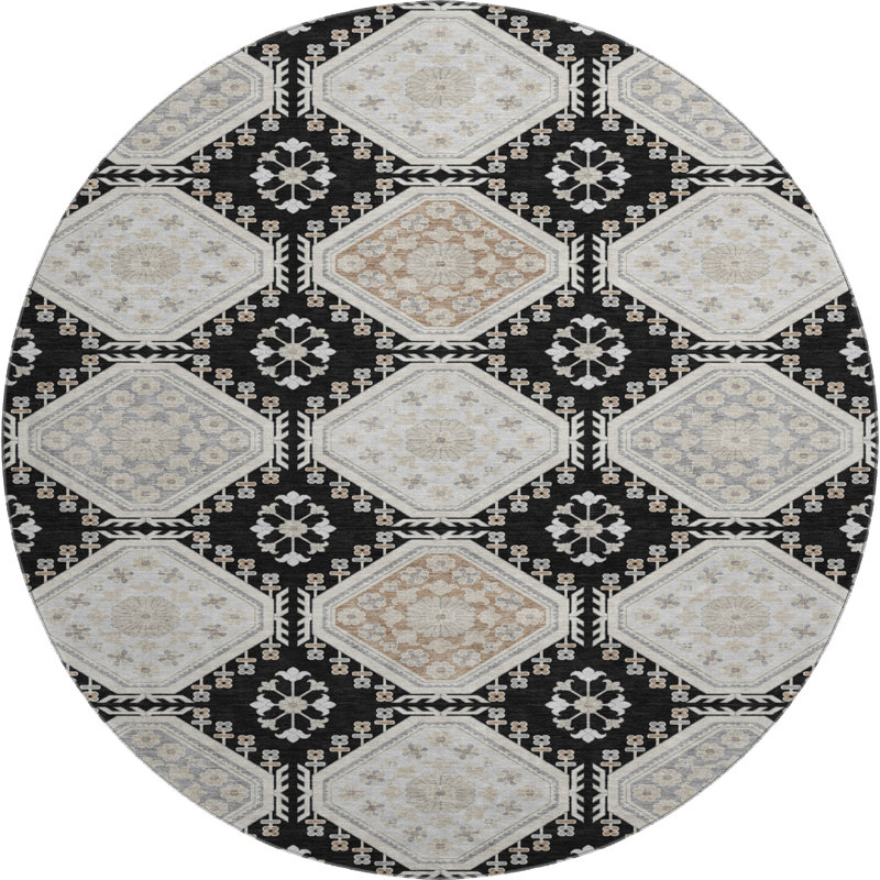 Premium Machine Washable Sykora AMF1442 Formal Rug, Round 8'