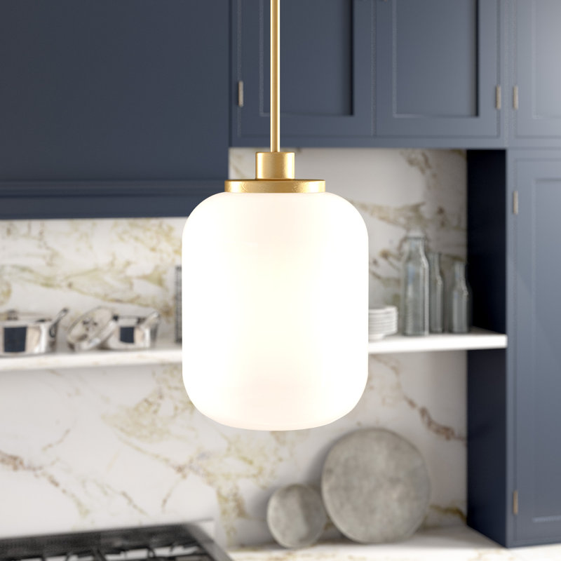 Agnolo 9.62" Wide Pendant with Glass Shade in Brass/White Milk, Brass, White