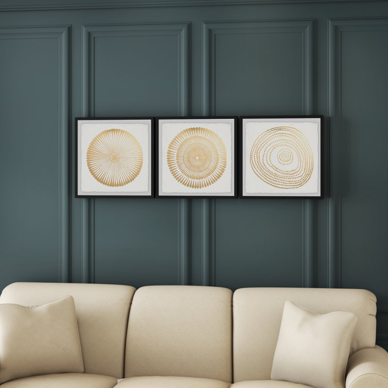 Golden Floral Bloom Triptych - ensemble de 3 reproductions de cadres photo, H 32 po x l 32 po x P 1,5 po