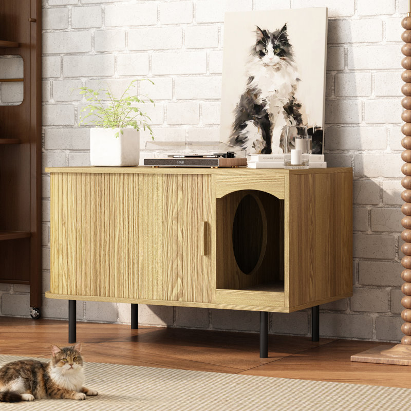 Enceinte de litière pour chat avec tablette à griffer pour chat, Naturel