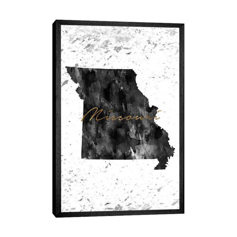 Missouri Black and White Gold 1 Piece Wall Art on Canvas, 101.6 cm H x 66.04 cm W, Black Framed