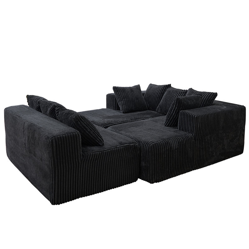 Boneless Contemporary Sofa with Luxurious Long-Pile Fabric and Ergonomic Design for Ultimate Comfort and Style, Black