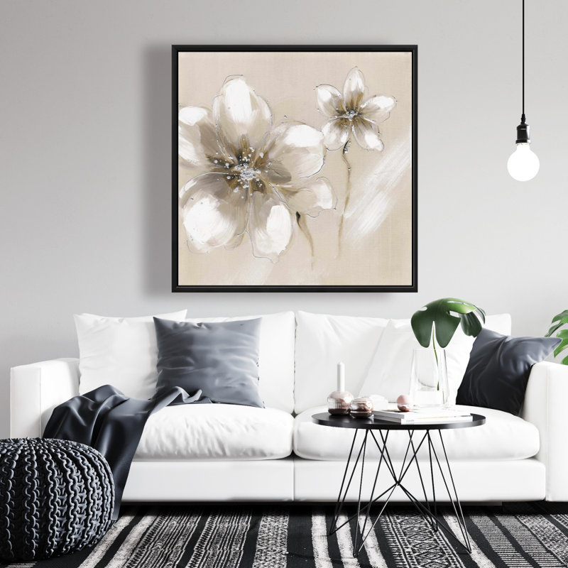 Two Cream Flowers - Contemporary Framed Canvas for Home Decor
